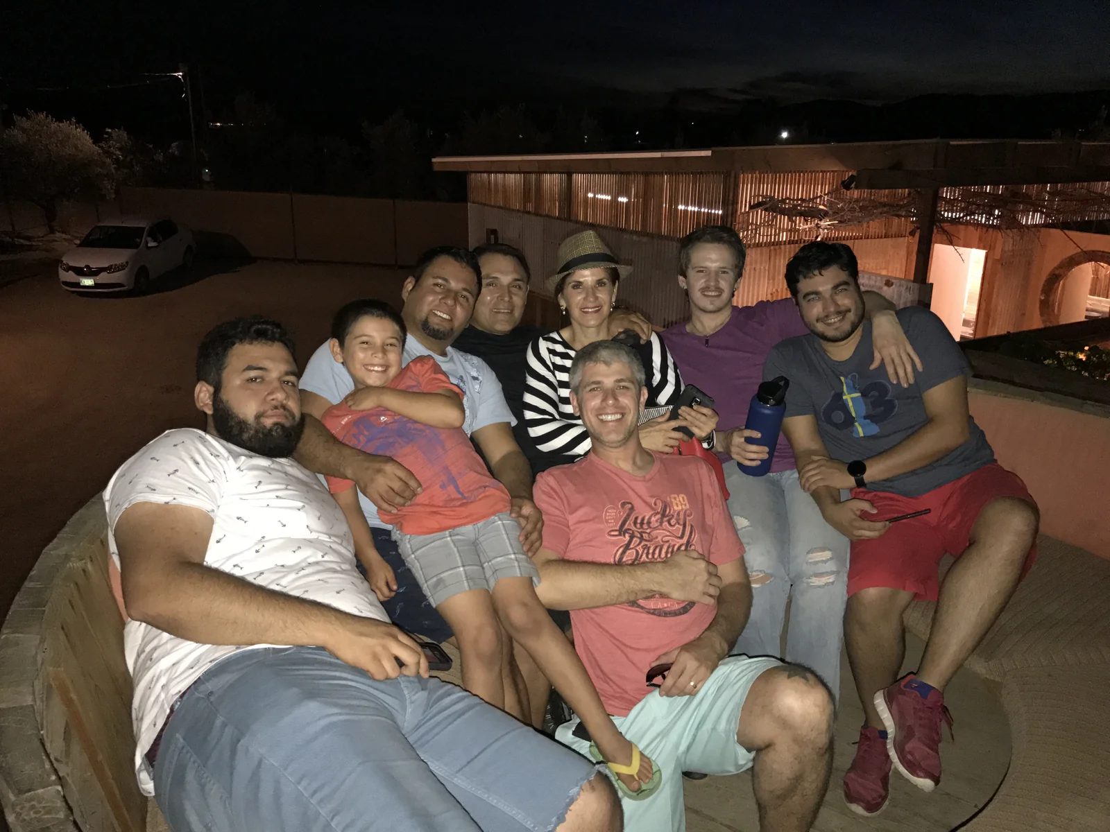 Michael and friends at Big Barrel in Ensenada, everyone grinning, clearly having the best Tuesday