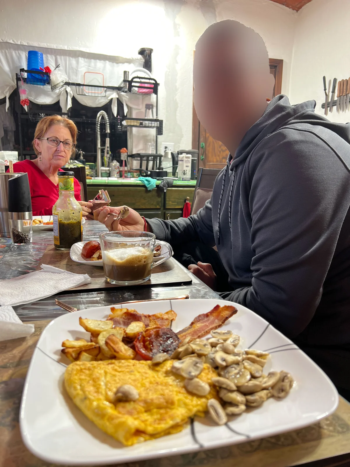 Big breakfast at the house — this was what her visits looked like